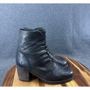 Frye Karen Lug Sole Combat Boot Lace Up 10B Black